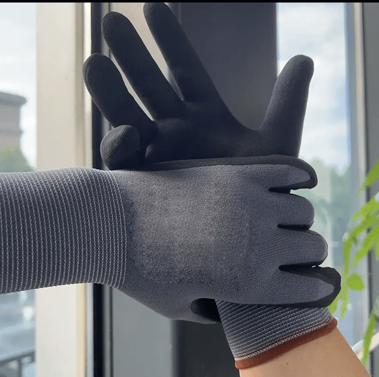  Seamless Knit Nylon Elastane Safety Glove with Nitrile Coated MicroFoam Grip on Palm Fingers Touchscreen Compatible