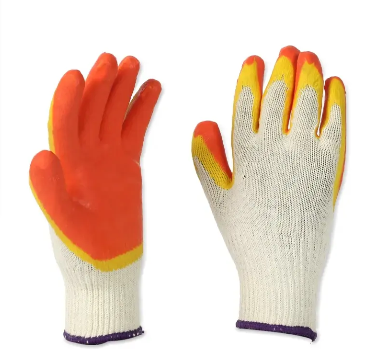 cotton liner double dipped rubber Orange Latex Coated gloves