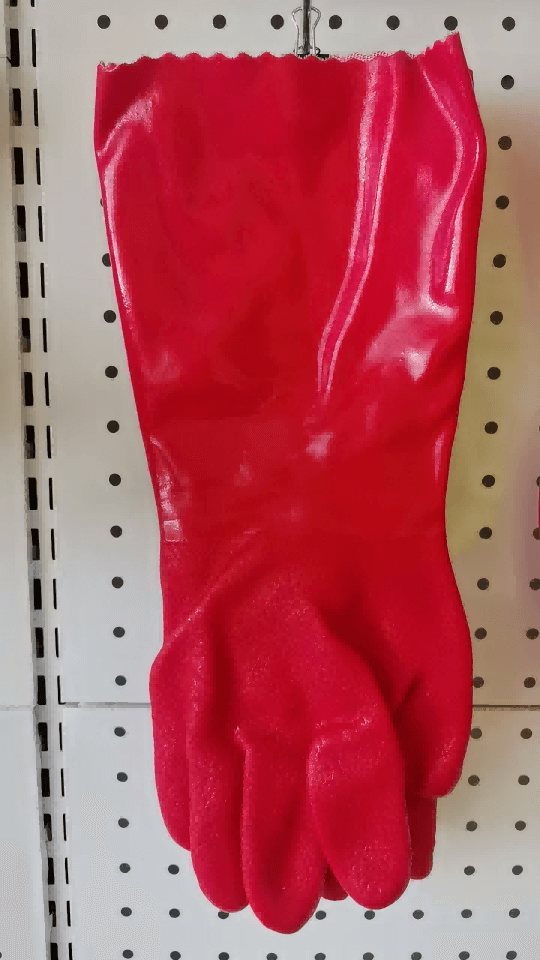 Red PVC oil resistant gloves